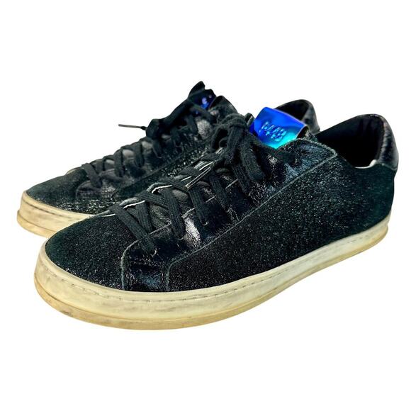 P448 Sneakers John Glitter Metallic Low Top Lace Up Skater Black 38 7.5 - Picture 1 of 16